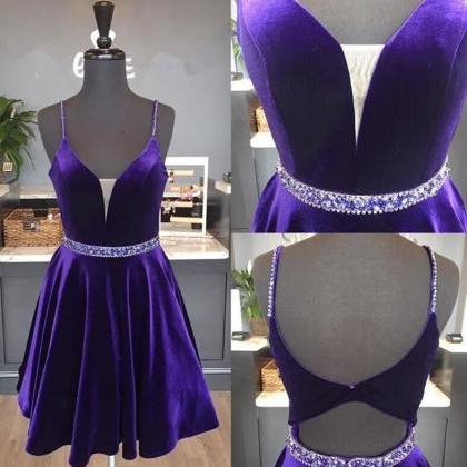 Cute Purple Velvet Homecoming Dress