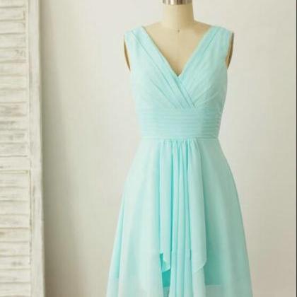 Light Blue V Neck Bridesmaid Dresses, Short..