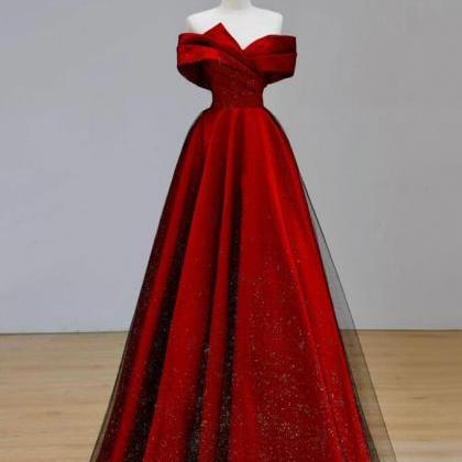 Red Satin Sweetheart Long Formal Dress, Red Satin Straps Prom Dress