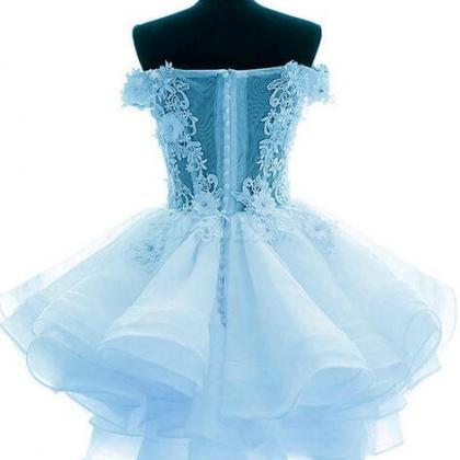 Light Blue Organza Lace Short Party Dress