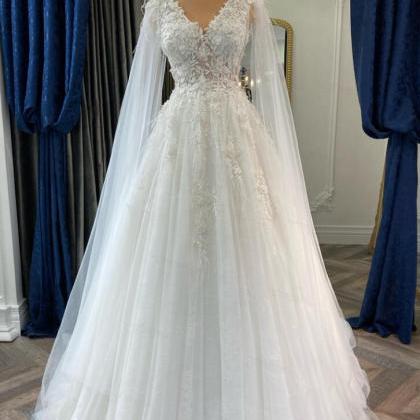 A-line V-neck Robe De Mariée Princesse Prom Dress