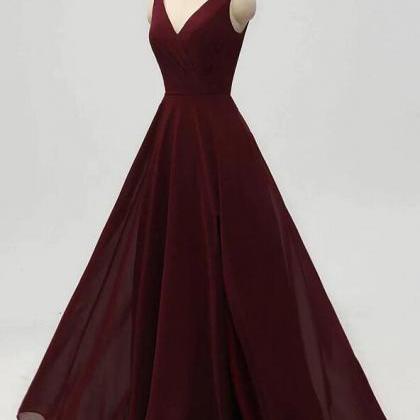 Halter Short Chiffron Dresses with V neck Burgundy