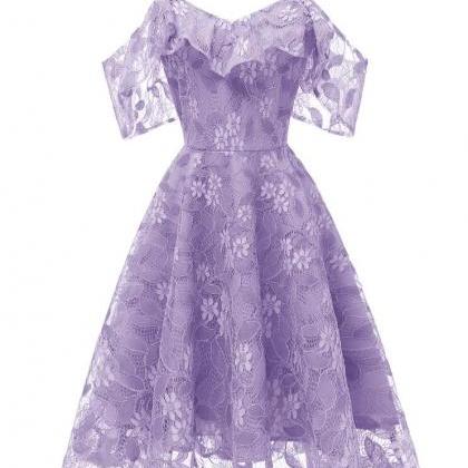Light Lavender Short Lace A Line Party Gowns