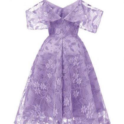 Light Lavender Short Lace A Line Party Gowns