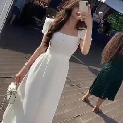 A Line Square White Prom Evening Dress