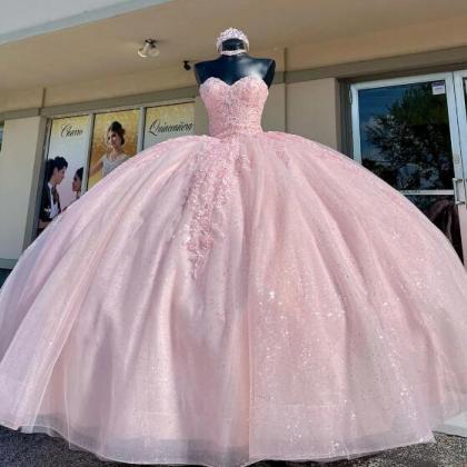 Sweetheart Light Pink Ball Gown Quinceanera..