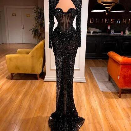 Elegant Black Evening Dresses With Long Sleeves