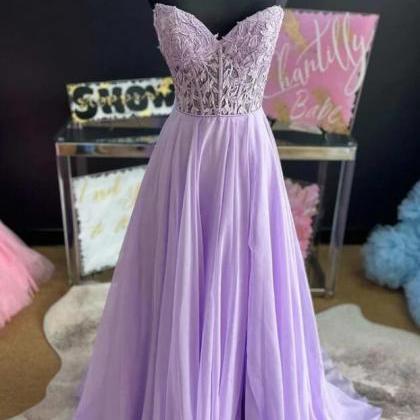 Strapless Purple Tulle Long Prom Dress, Lavender..