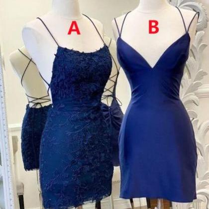 Mermaid Backless Lace V Neck Blue Homecoming Dress