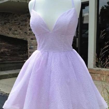 Shiny Lilac Short Prom Dresses, Purple Homecoming..