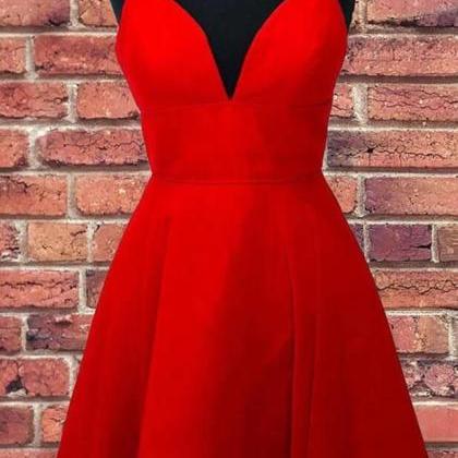 Cute V Neck Red Short Prom Dresses