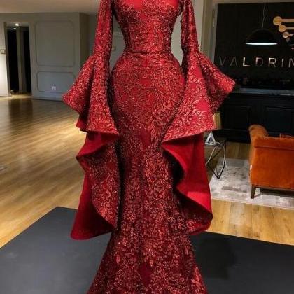 Mermaid Red Long Sequin Prom Dresses