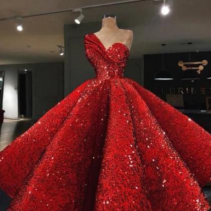 Sexy Ball Gown Sequins Plus Size Red Prom Dresses