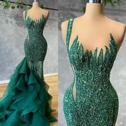 Mermaid Green Sequin Prom Dresses