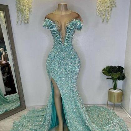 Mermaid Round Neck Sequin Prom Dresses