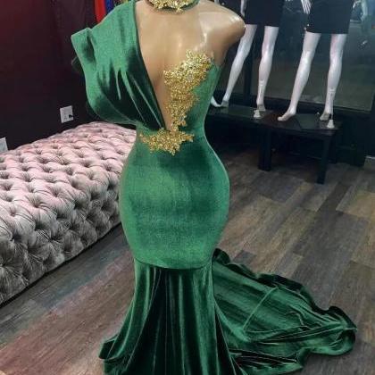 Mermaid Green Velvet Evening Prom Dresses