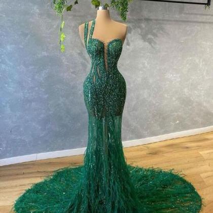 Charming Green Mermaid Sequin Prom Dresses