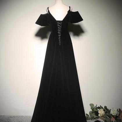 Elegant Black Velvet Long Prom Dresses