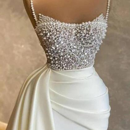 Straps Long Stain Prom Dress With Beading