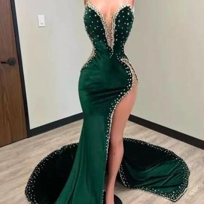 Mermiad Hunter Green Velvet Prom Dresses Evening..