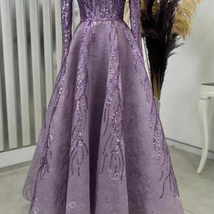 Embroidered Muslim Evening Gown Sequin Prom..