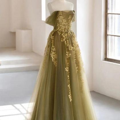 A-line Off Shoulder Tulle Long Prom Dress With..