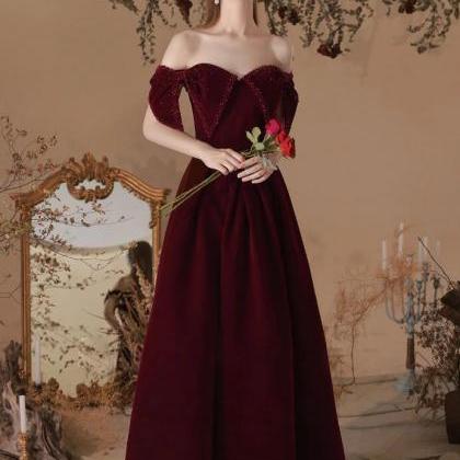 A Line Velvet Sweetheart Burgundy Prom Dresses