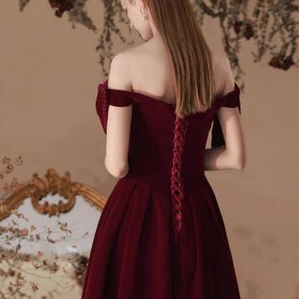 A Line Velvet Sweetheart Burgundy Prom Dresses