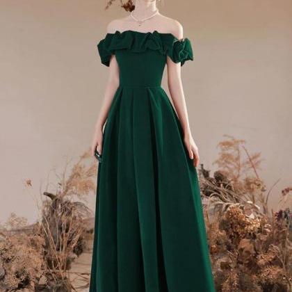 Off Shoulder Velvet Green Long Prom Dresses