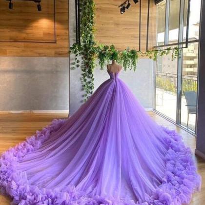 Mermaid Puffy Prom Dress, Purple Tulle Prom..