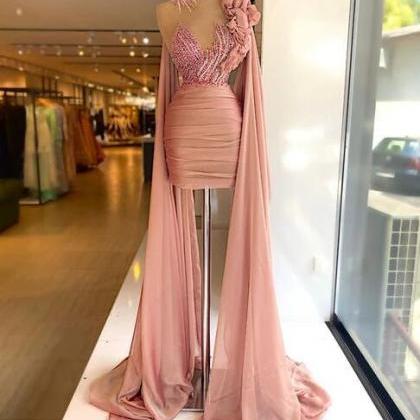 A Line Pink Prom Dresses, Mini Prom Dresses With..