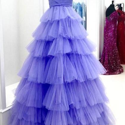 Strapless Pleated Multi-layers Tulle Prom Dresses