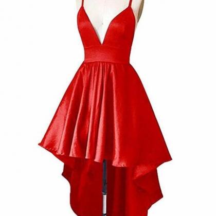 Straps Red Satin High Low Straps Homecoming..
