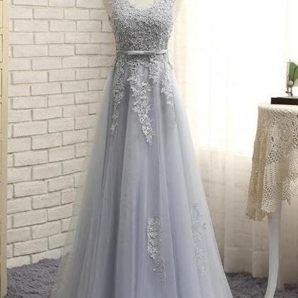 A Line Grey V-neckline Lace Party Dresses