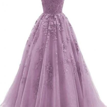 Spaghetti Strap Tulle Prom Dress Ball Gown Lace..