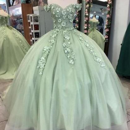 Ball Gown Light Green Long Prom Dresses