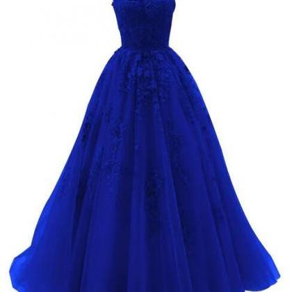Spaghetti Strap Royal Blue Prom Dress Ball Gown..
