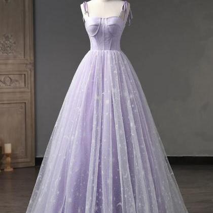 Ball Gown Lavender Tulle Floral Straps Floor..