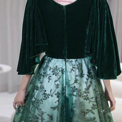 A Line Dark Green Velvet With Tulle Long Party..