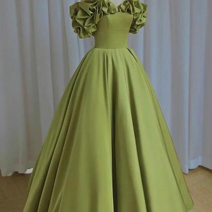 Glamorous Off The Shoulder Green Satin Ruffles Layered Mermaid Evening Dress Long Birthday Outfits SP1644