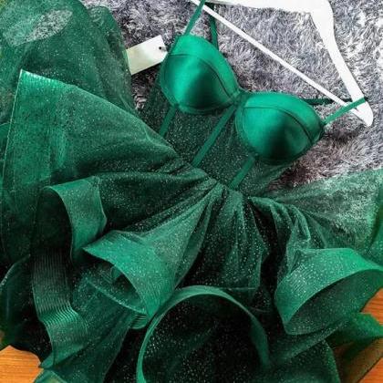 Simple Aline Tulle Green Short Prom Dress, Tulle Green Homecoming Dress main image 1