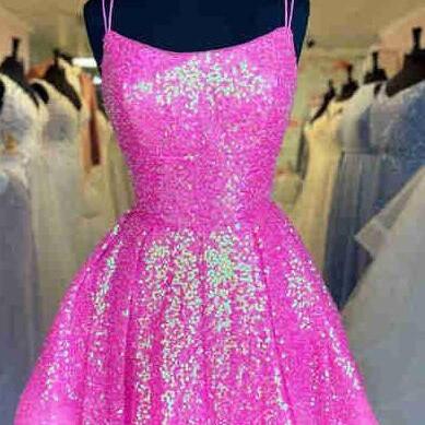 A-line Pink Sparkle Homecoming Dresses