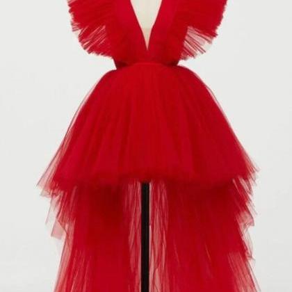 Aline Red High Low Tulle Dress For Party