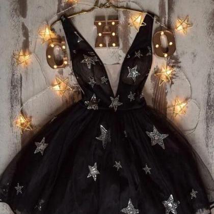 V-Neck Sleeveless Tulle Girl's Dress Black