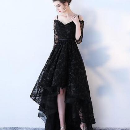 A Line Black Lace High Low Prom Dresses
