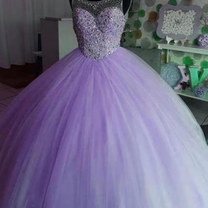 Roumnd Neck Lilac Ball Gown Prom Dress Quinceanera..