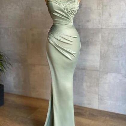 Simple Elegant Mint Green Long Mermaid Prom..