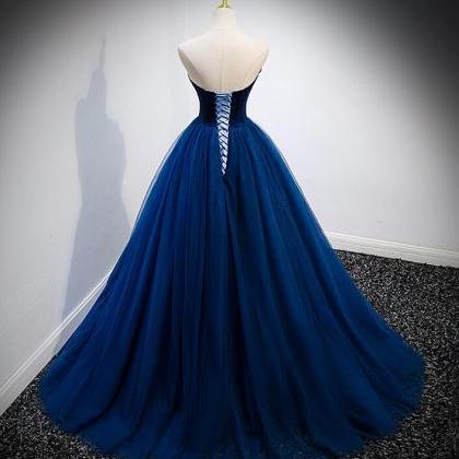 Charming Blue Velvet Tulle Sweetheart A-line Prom..
