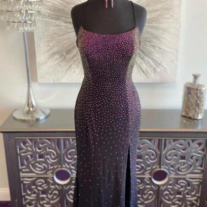 Mermaid Dark Purple Lace-up Back Prom Dress With..