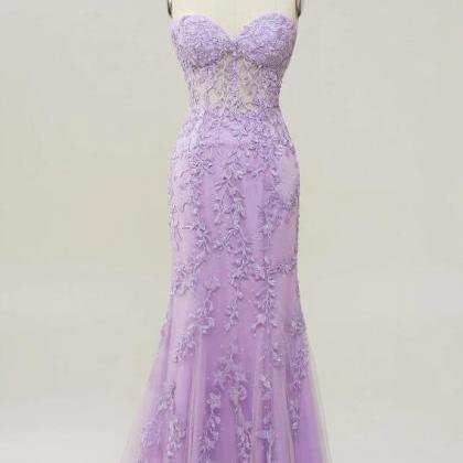 Mermaid Purple Sweetheart Neck Prom Dress With..